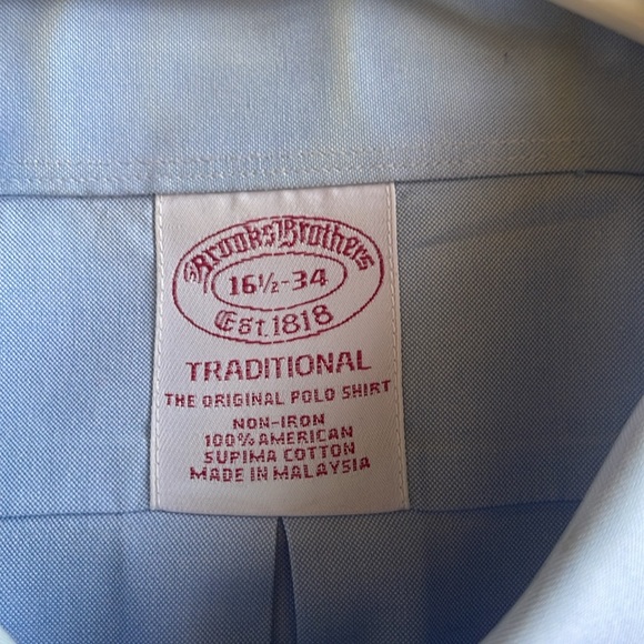 Brooks Brothers Light Blue Long Sleeve Dress Shirt, 16.5/34 - Picture 8 of 9